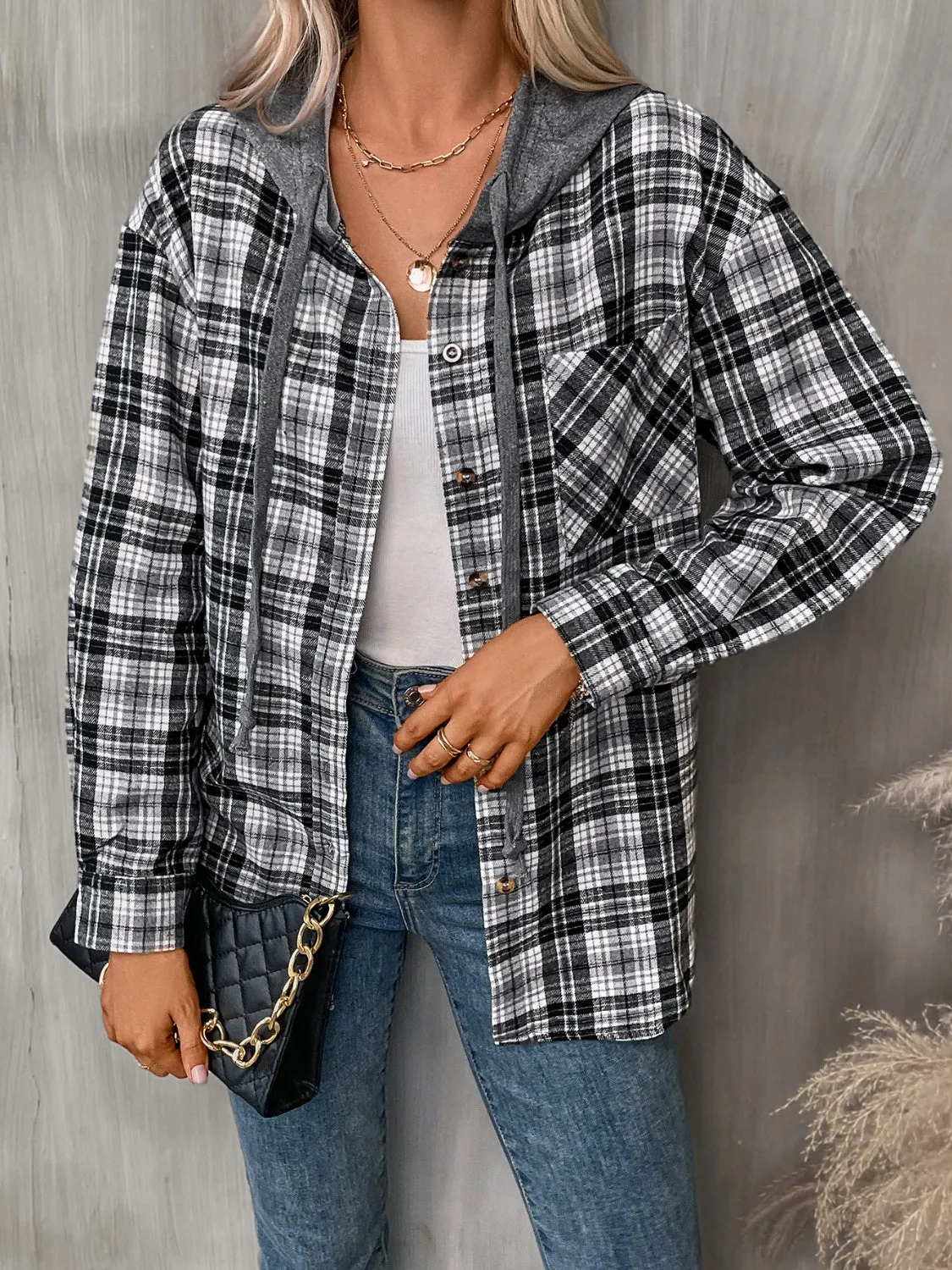 Plaid Long Sleeve Hooded Jacket - 5 Colors