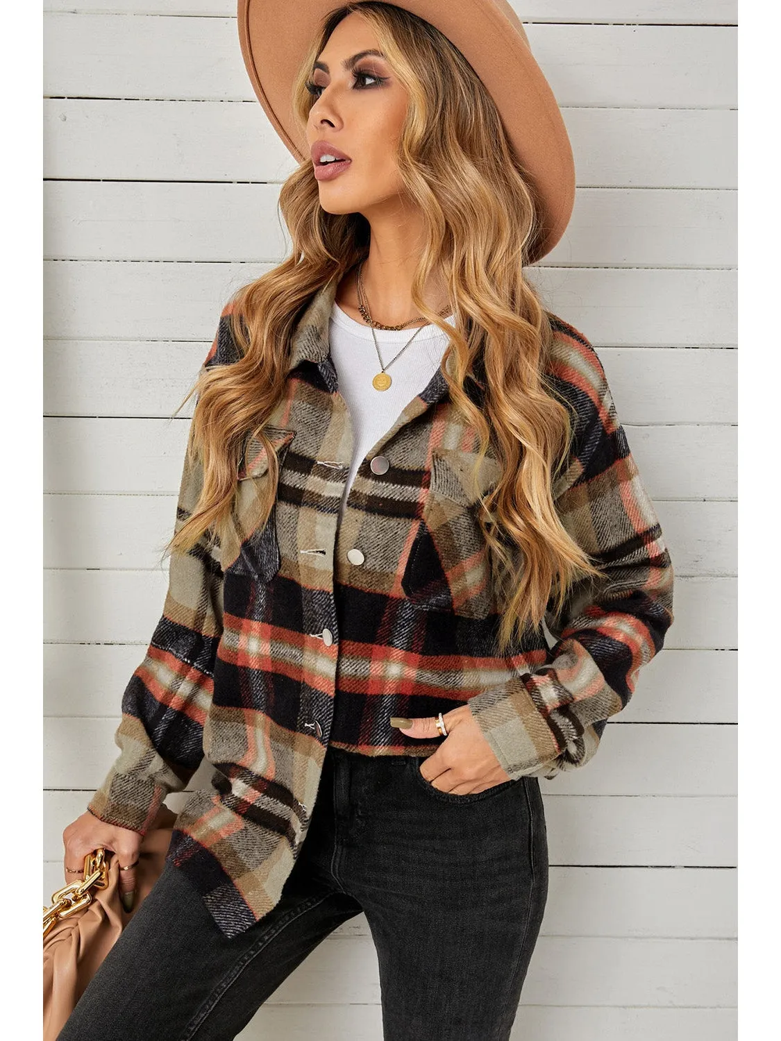 Plaid Pocketed Button Down Shacket