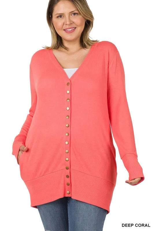 Plus Snap Button Sweater Cardigan