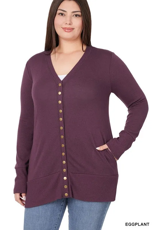 Plus Snap Button Sweater Cardigan
