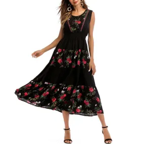 Sleeveless Floral Print Vintage Bohemian Dress