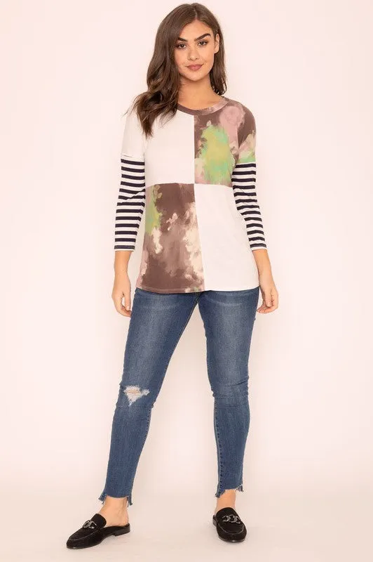TEEK - Plus Size Tie Dye Color Block Tunic