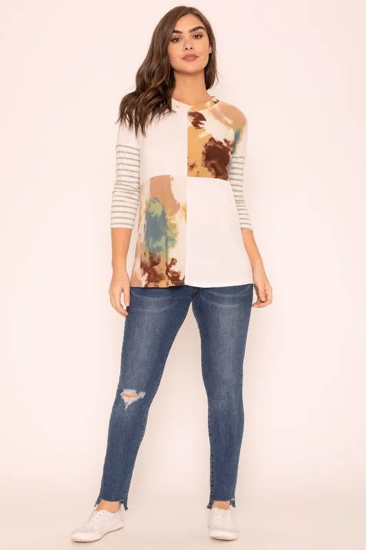 TEEK - Plus Size Tie Dye Color Block Tunic