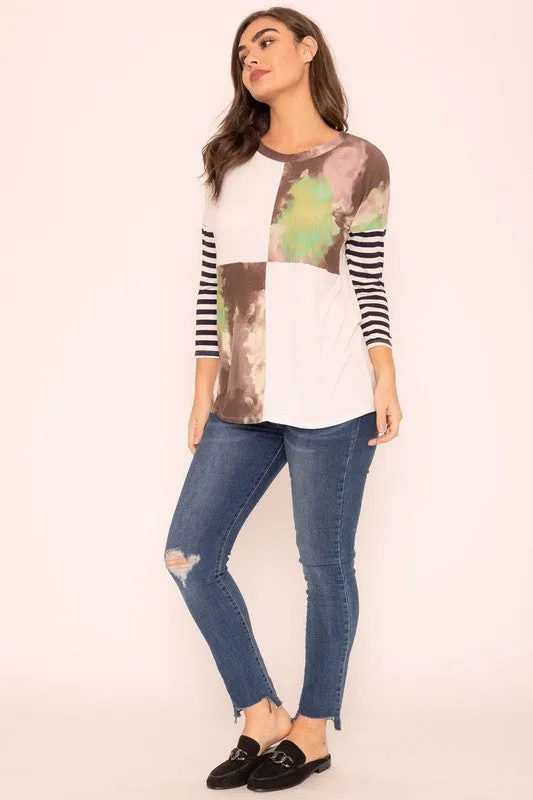 TEEK - Plus Size Tie Dye Color Block Tunic