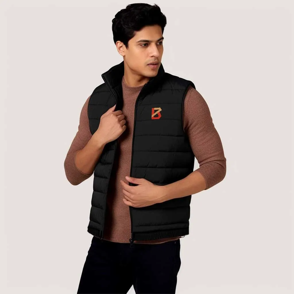The Burnt Soul Men's B Embroidered Sleeveless Puffer Gilet