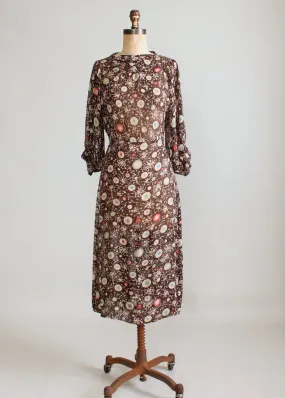 Vintage 1930s Brown Color Dots Day Dress