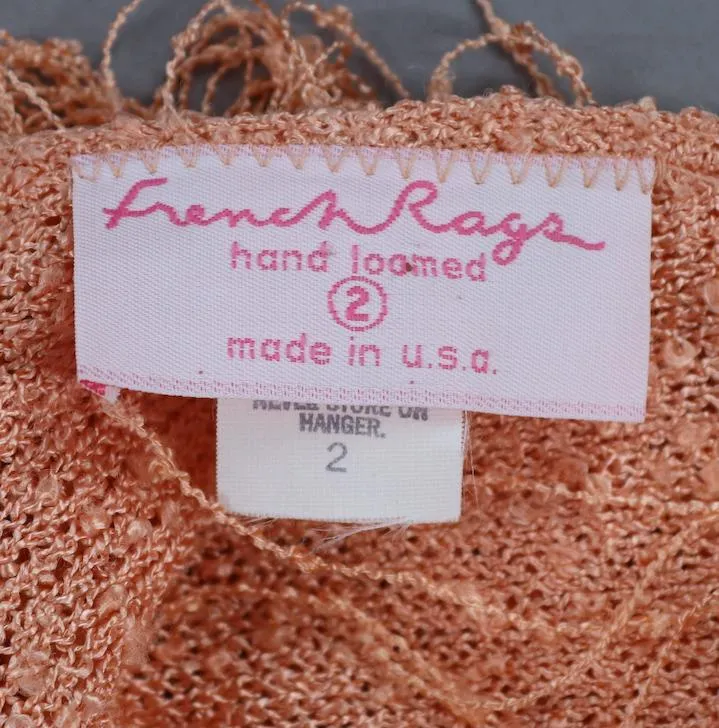 Vintage 1980s French Rags Fringed Dress / Apricot Orange