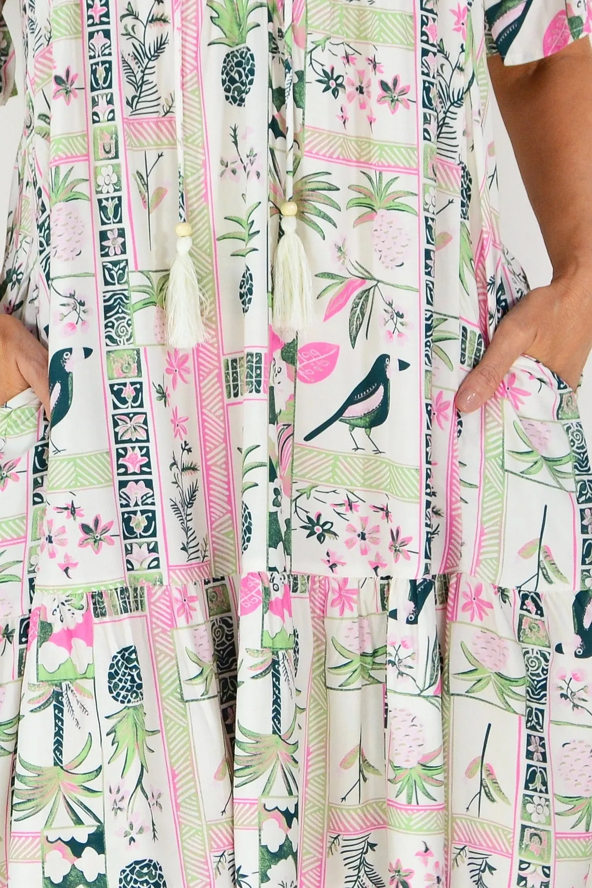 White Tropical Green Tunic Dress