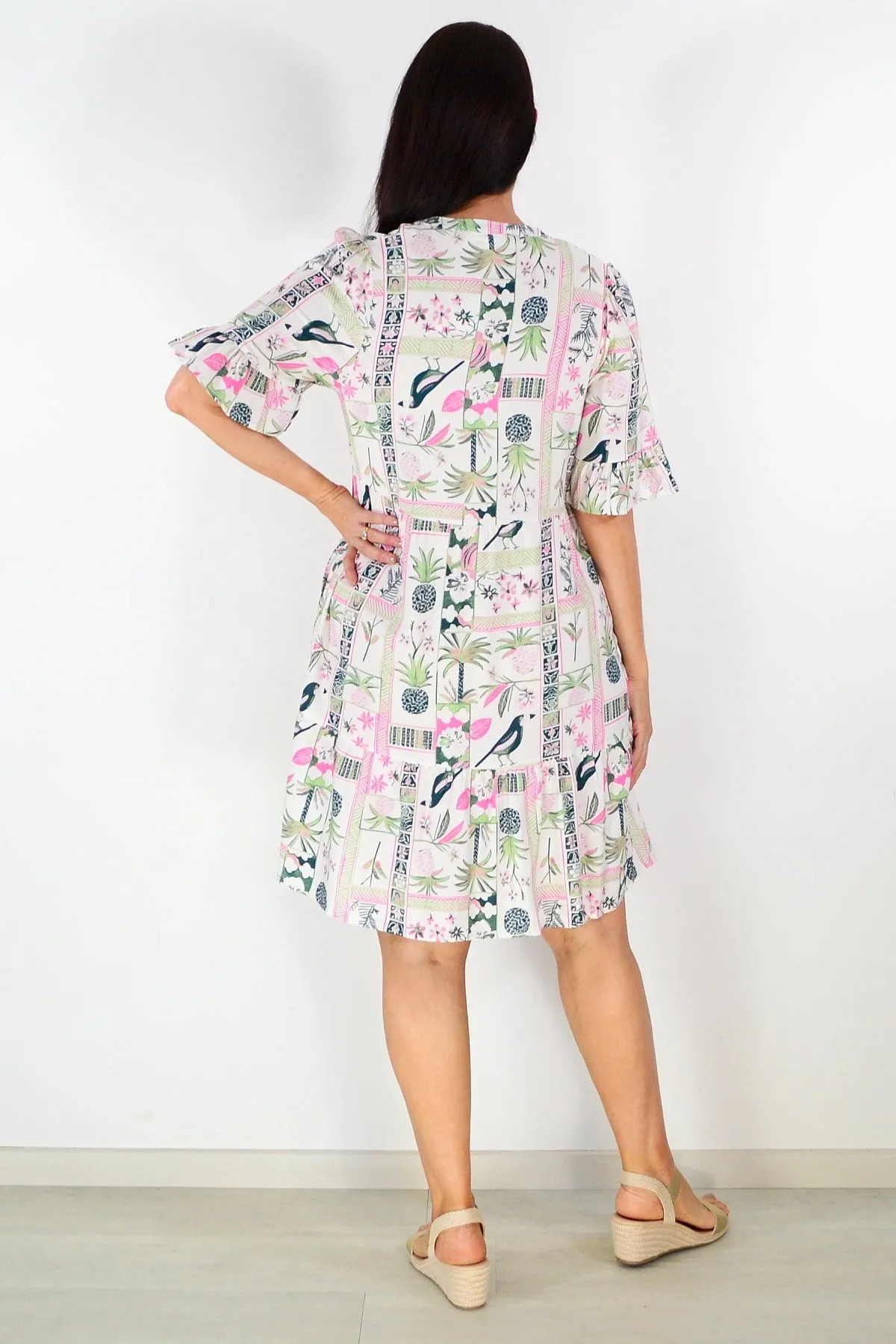 White Tropical Green Tunic Dress